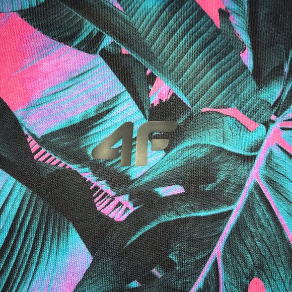 New NWT 4F Crop Top Shirt, Blue Pink Tropical Print Women's M, Floral, Hawaiian - Picture 3 of 12